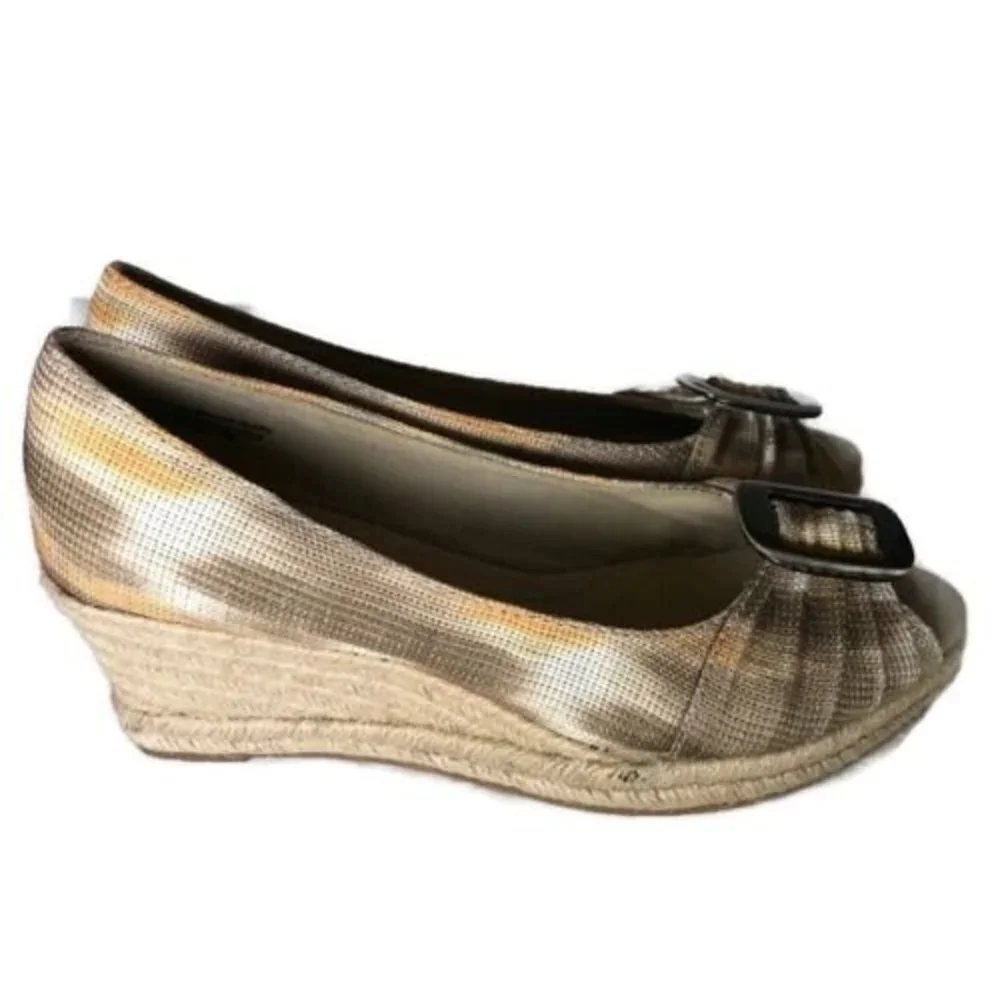 Naturalizer‎ Womens Size 8M Wedge Espadrille Shoe Peep Toe Slip On Office Buckle